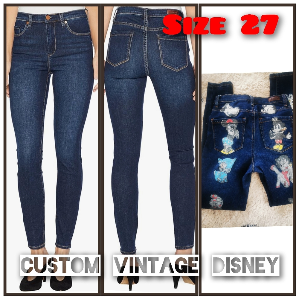 Custom Vintage Disney Print High Rise Skinny jeans size 27